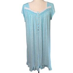 Eileen West 100% Cotton Blue and White Floral Lace Yoke Nightgown Size Medium